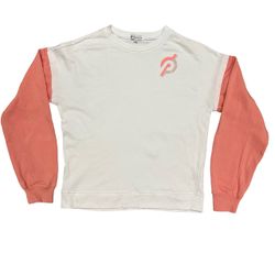 Peloton Crewneck Sweatshirt Medium White with Coral Sleeves