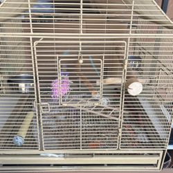 Medium Steel Bird Cage With Bowls And Perches