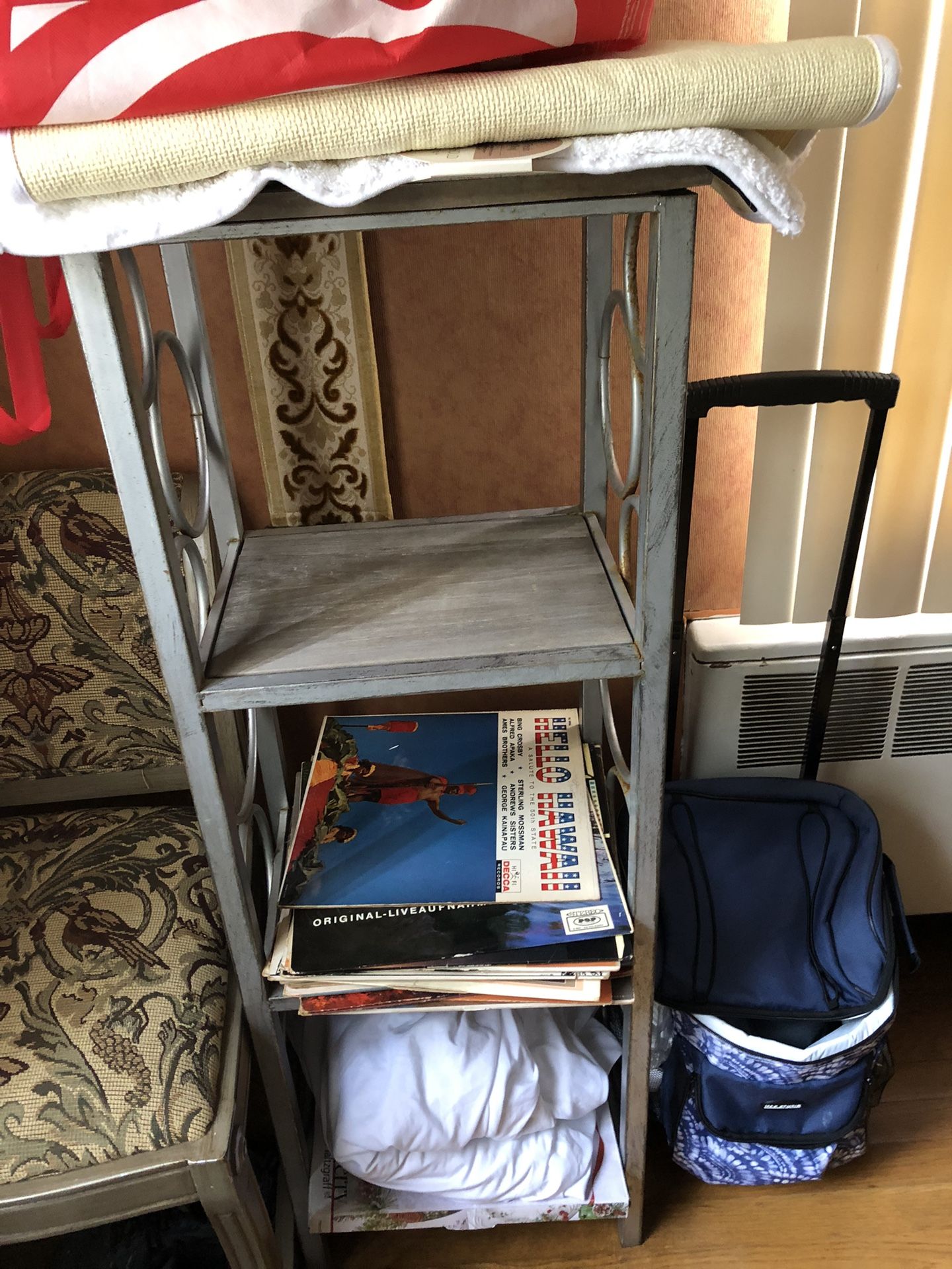 16” Across By 48” Tall Four Wooden Shelves And Crome Shelf
