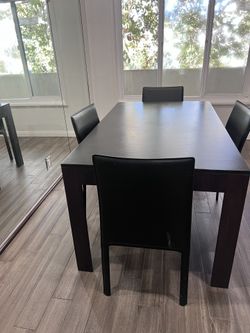Custom-Made Wooden Dining Room, Table, And Four Chairs