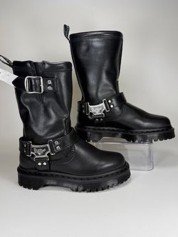 Dr. Martens Women's Black Leather Anistone Hi Moto Boots Size 5 NWT Moto Biker