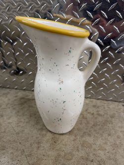 Vintage Julie Sanders Cyclamen Rainbow Speckle Pottery Pitcher Signed