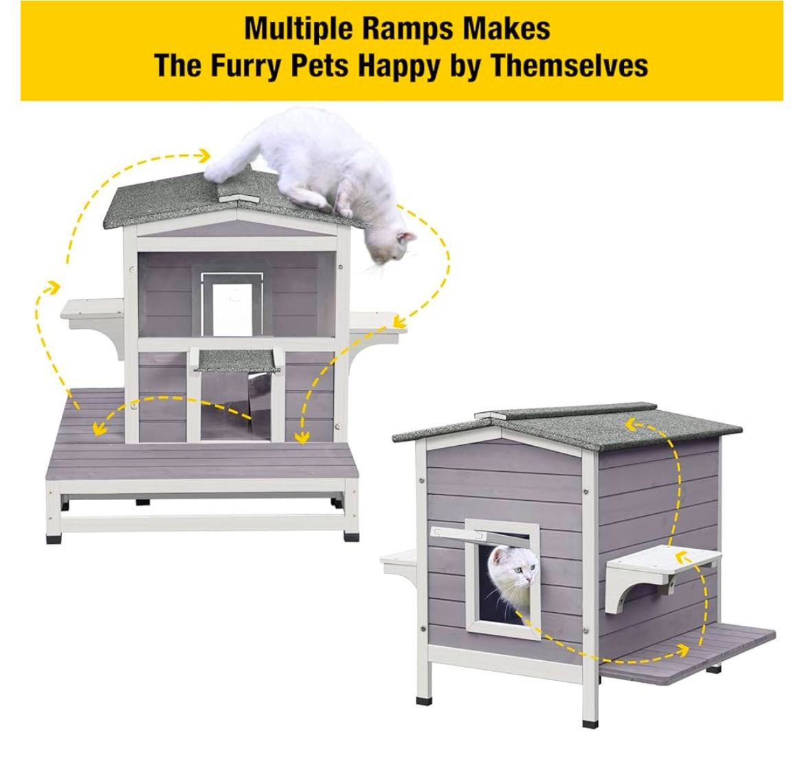 😀 Outdoor Cat House Wooden Feral Cat Shelter with Escape Door Weatherproof