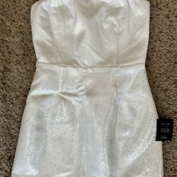 White Sequin Strapless Mini Dress 