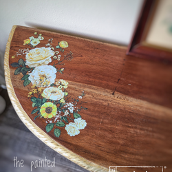 Refinished Floral Demi Lune Side Hallway Table