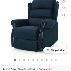 GDF Studio Sorrento Contemporary Fabric Tufted Power Recliner with Nailhead Trim, Navy Blue