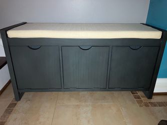 Blue hardwood shoe storage bench