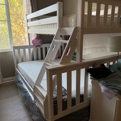 Children’s Bunk Bed – White (Twin over Queen, with Mattresses)