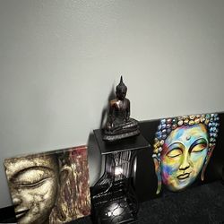 2 Buddha paintings with Buddha  Statue