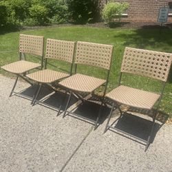 StyleWell Mix and Match Folding Wicker Steel Outdoor Patio Chair with New Cane Back 