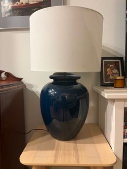 Vintage Navy Blue Ceramic Table Lamp - 1980s Art Deco Chinoiserie