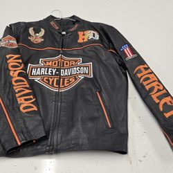 Leather Jacket With Harley Emblems