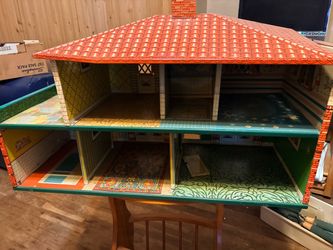 Vintage Tin Lithograph Dollhouse Two-Story