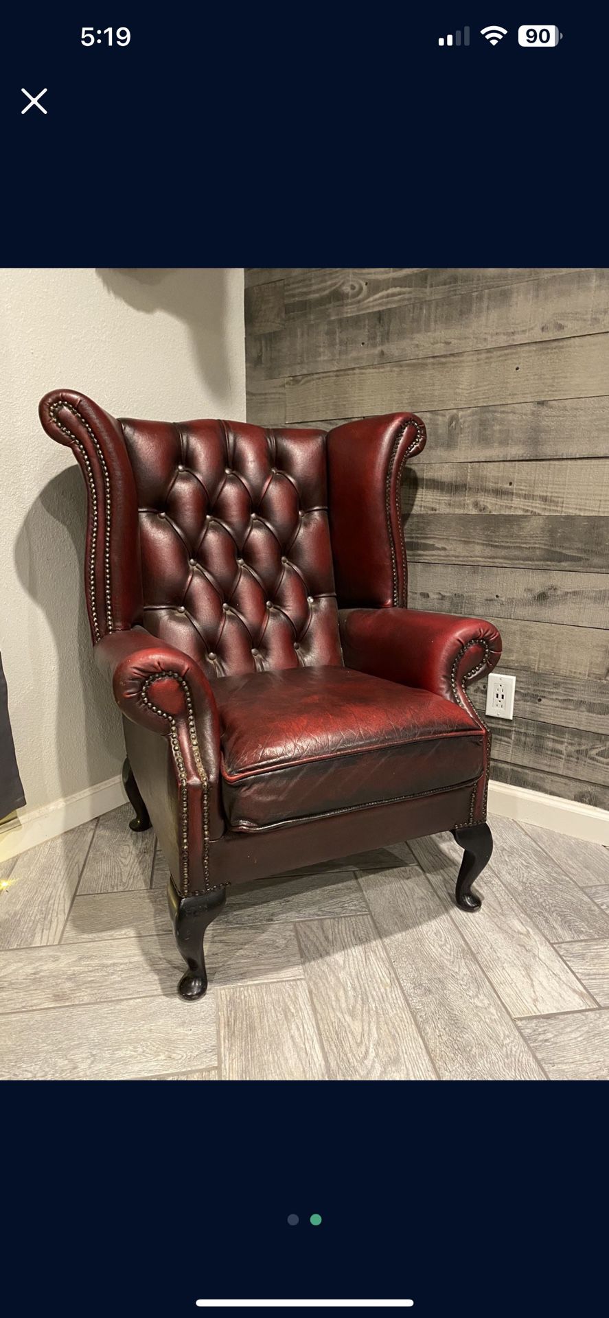 Buttoned Leather Wing-back Chair Gorgeous Queen Anne Style