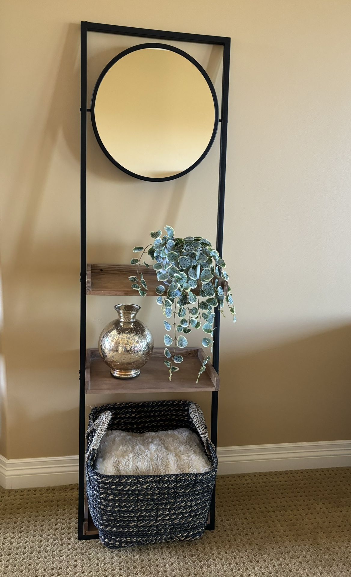 Trenton Ladder Shelf With Mirror, Basket IncludedPottery Barn for Sale