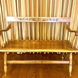 Hitchcock Stencil Decorated Spindle Settee Bench