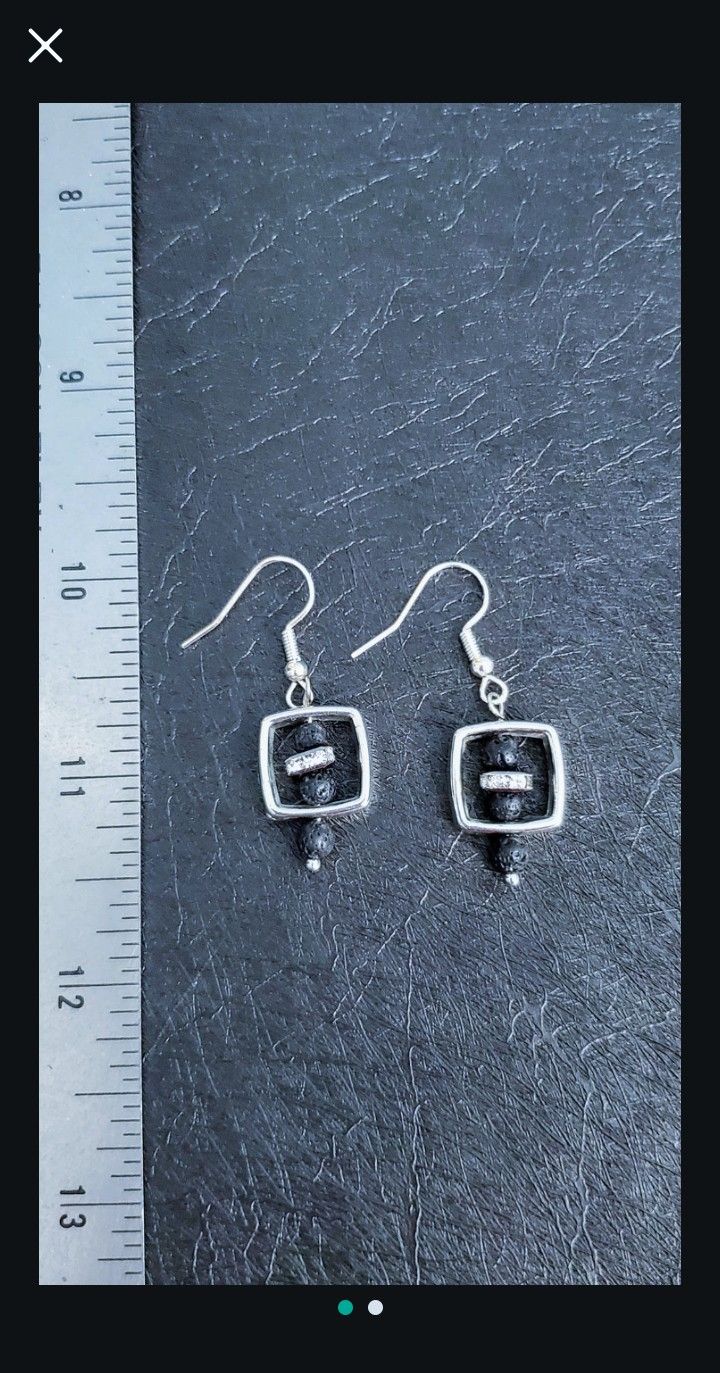 Lava rock beads, Crystal spacer, Silver Hooks
