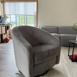Modern Swivel & Rocker Accent Chair – Plush Gray Velvet