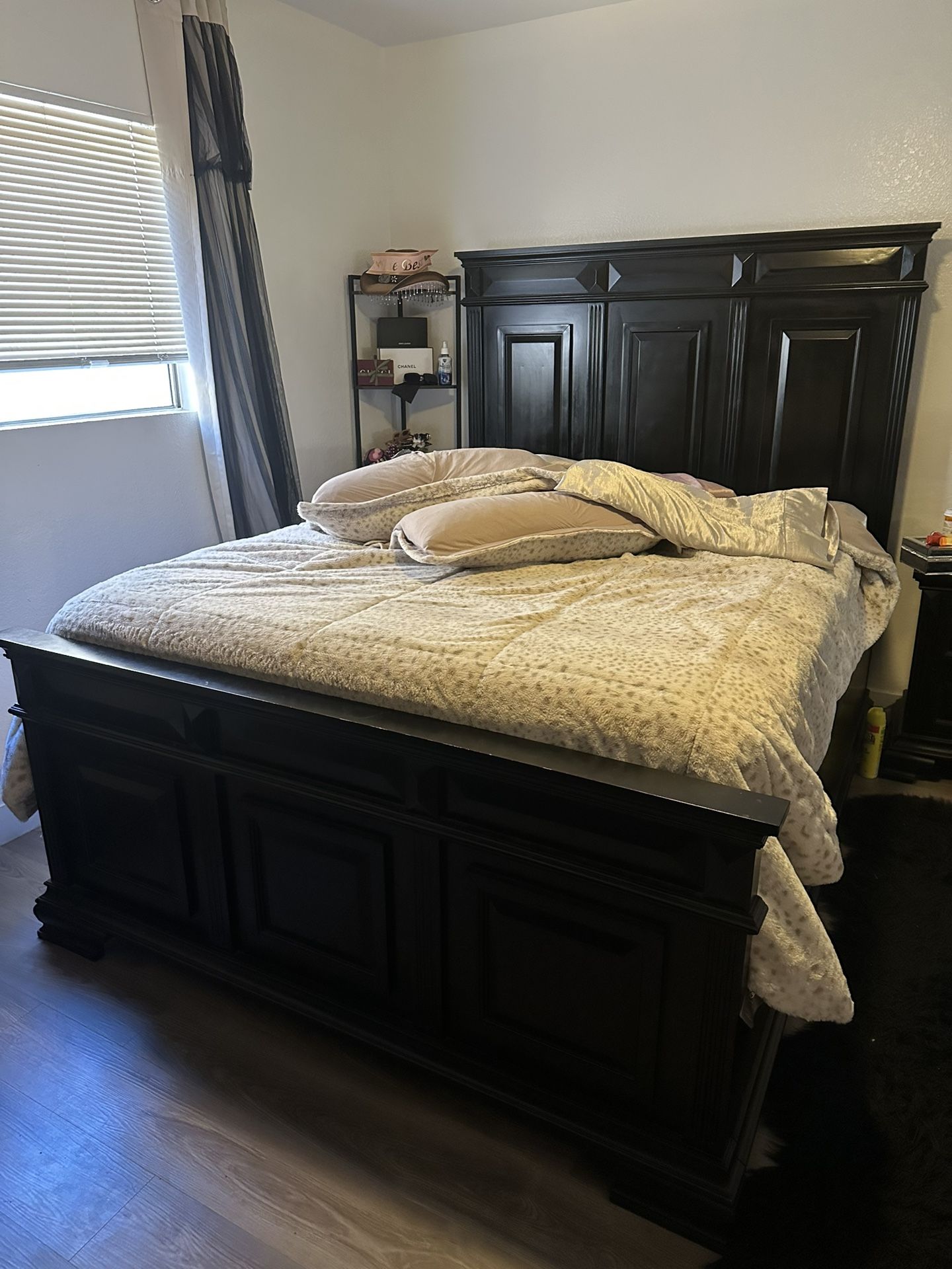 Black Wood Tall Bed Frame