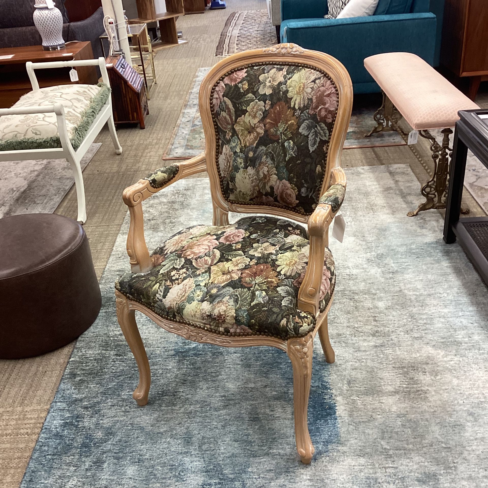 Rustic French Style Floral Fabric Arm Chair
