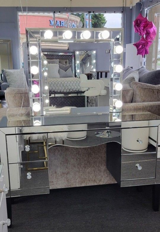 Vanity Desk Beveled Mirror LED lights Bulb Mirror ✅️✅️