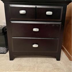 Dark Wood 2 Drawer Nightstand Side Table