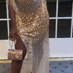 Prom Dress Gold Blinged Out 