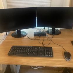 Home Office Bundle – Dual Monitors + Dell Dock + Keyboard/Mouse + Standing Desk