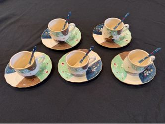 Japanese Shoho "Miyabi" Tea Set - 5 Cups & Saucers - Gold Trim