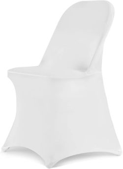 Folding Chair Covers, Upgrade Universal Fitted Stretch Spandex Chair Cover Protector (White, 2 PCs)