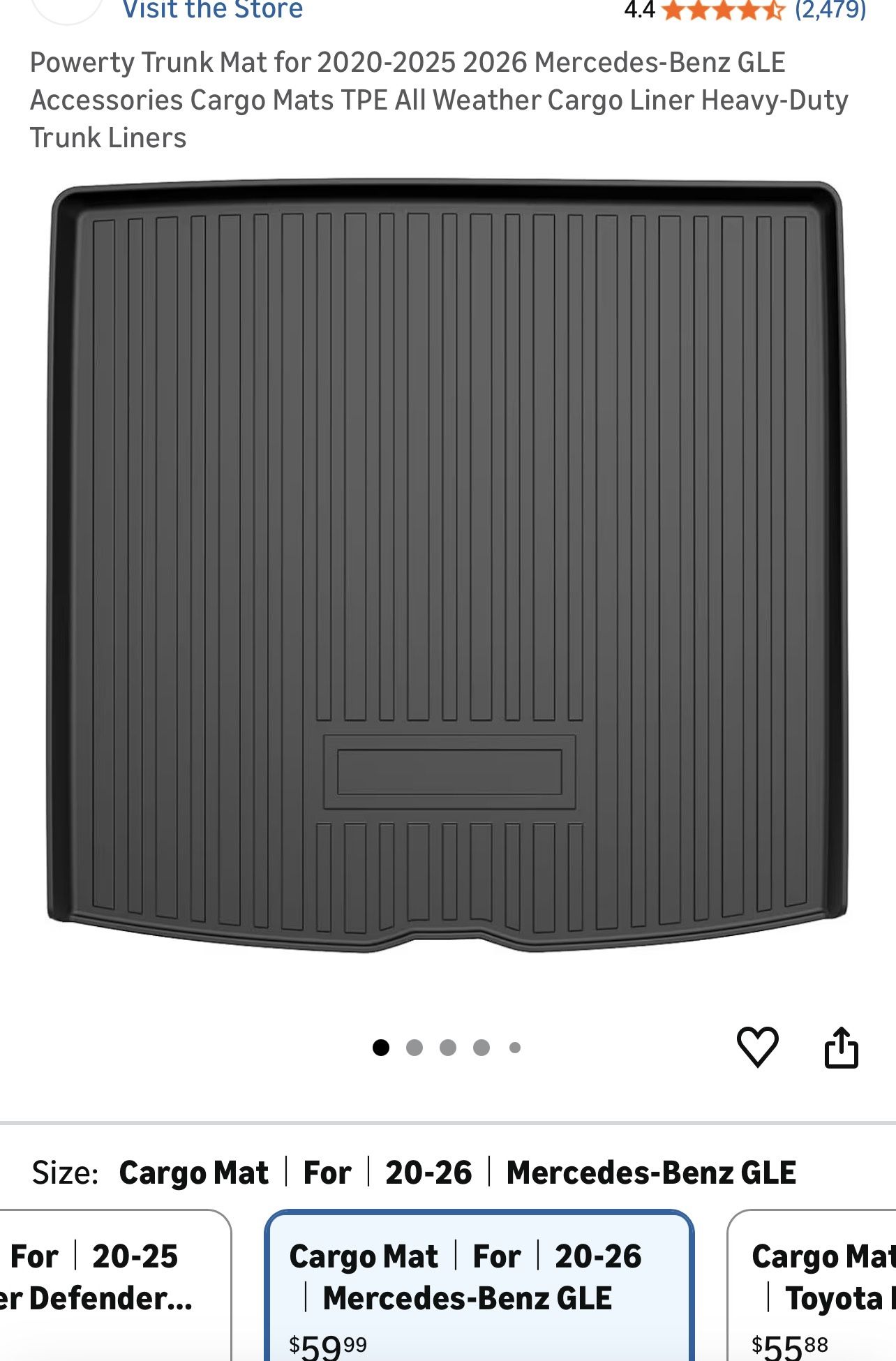 Powerty Trunk Mat for 2020-2025 2026 Mercedes-Benz GLE Accessories Cargo Mats TPE All Weather Cargo Liner Heavy-Duty Trunk Liner