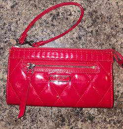 Red Coach wristlet with silver hardware