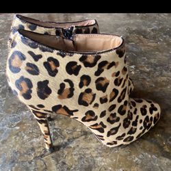 ALDO Leopard Print Pony Hair 5" Stiletto Ankle Booties, Size EU 39/US 8.5M