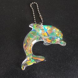 Sparkly iridescent 'crystal' dolphin keychain purse charm new handmade resin 
