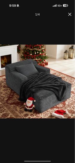 Oversized Floor Sofa Lounge Chair | Grey Corduroy | No Assembly Required
