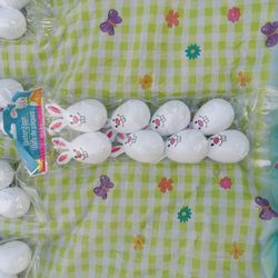 White Easter Bunny Plastic Easter Eggs With Ears 12 Packages