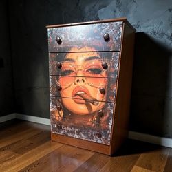 👀 Urban Chic: Custom Art Dresser - Woman with Cigar & Sunnies - 5-Drawer Chest of Drawers 👀