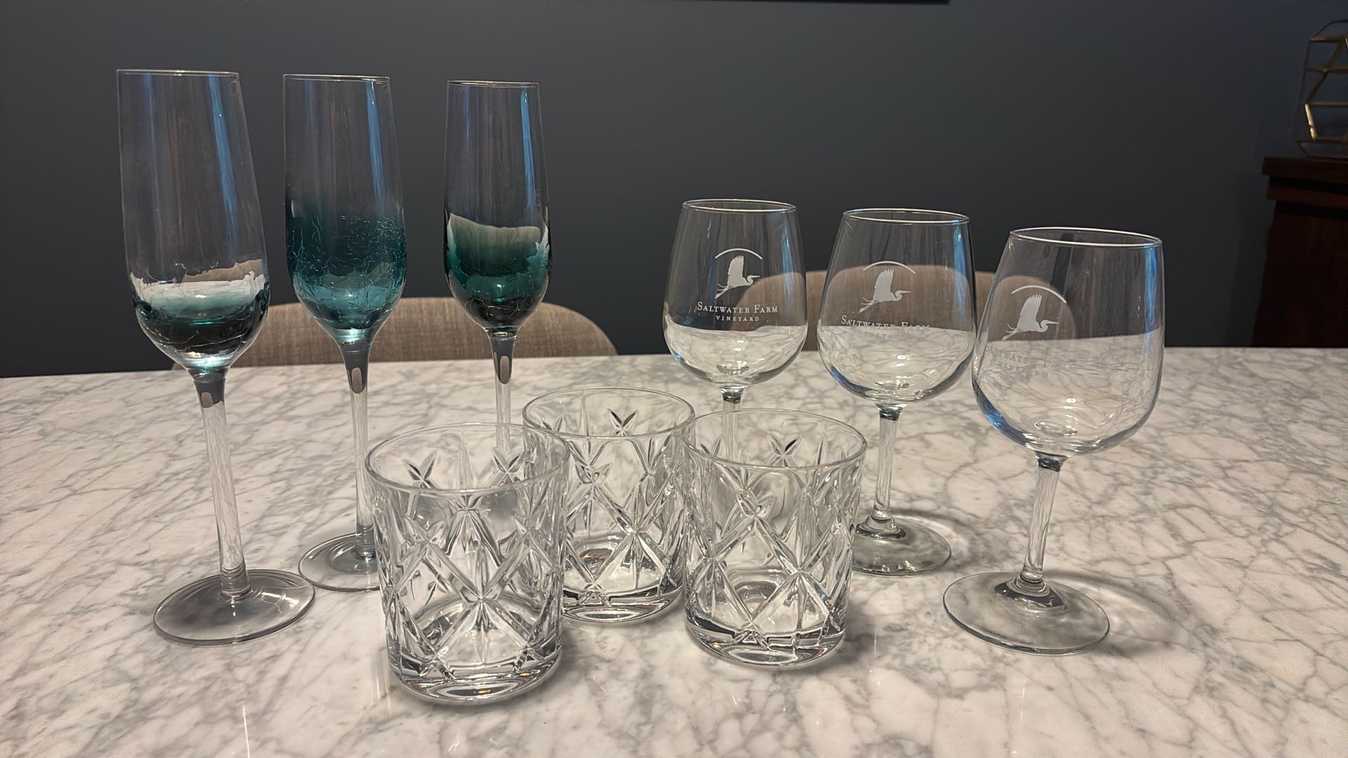 Set Of 3 Wine, Champagne, And Rocks Glasses