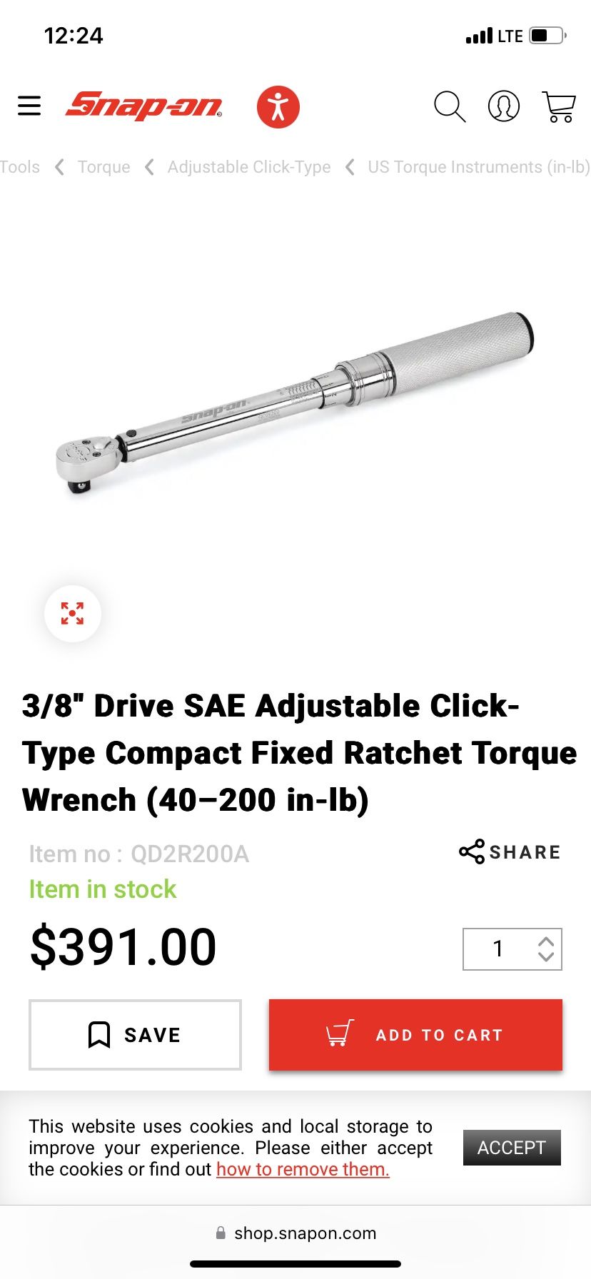 Snap On 3/8 Torque Wrench