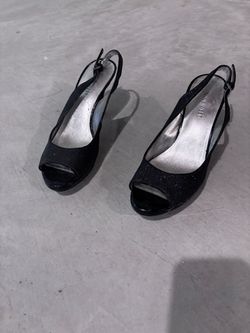 Nine West black sparkle peep-toe slingback heels