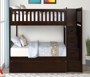 Twin Over Twin Bunk Bed with Stairs and Storage