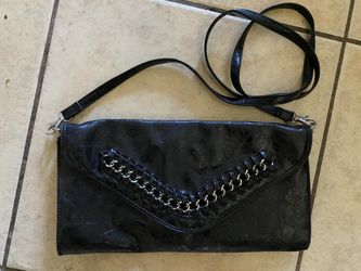 “Nicole Keller” Beautifully Textured Large Black Leather Clutch Handbag 