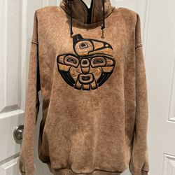 Fuzzy Stonewash Fleece Lined Embroidered Sweatshirt, Size L