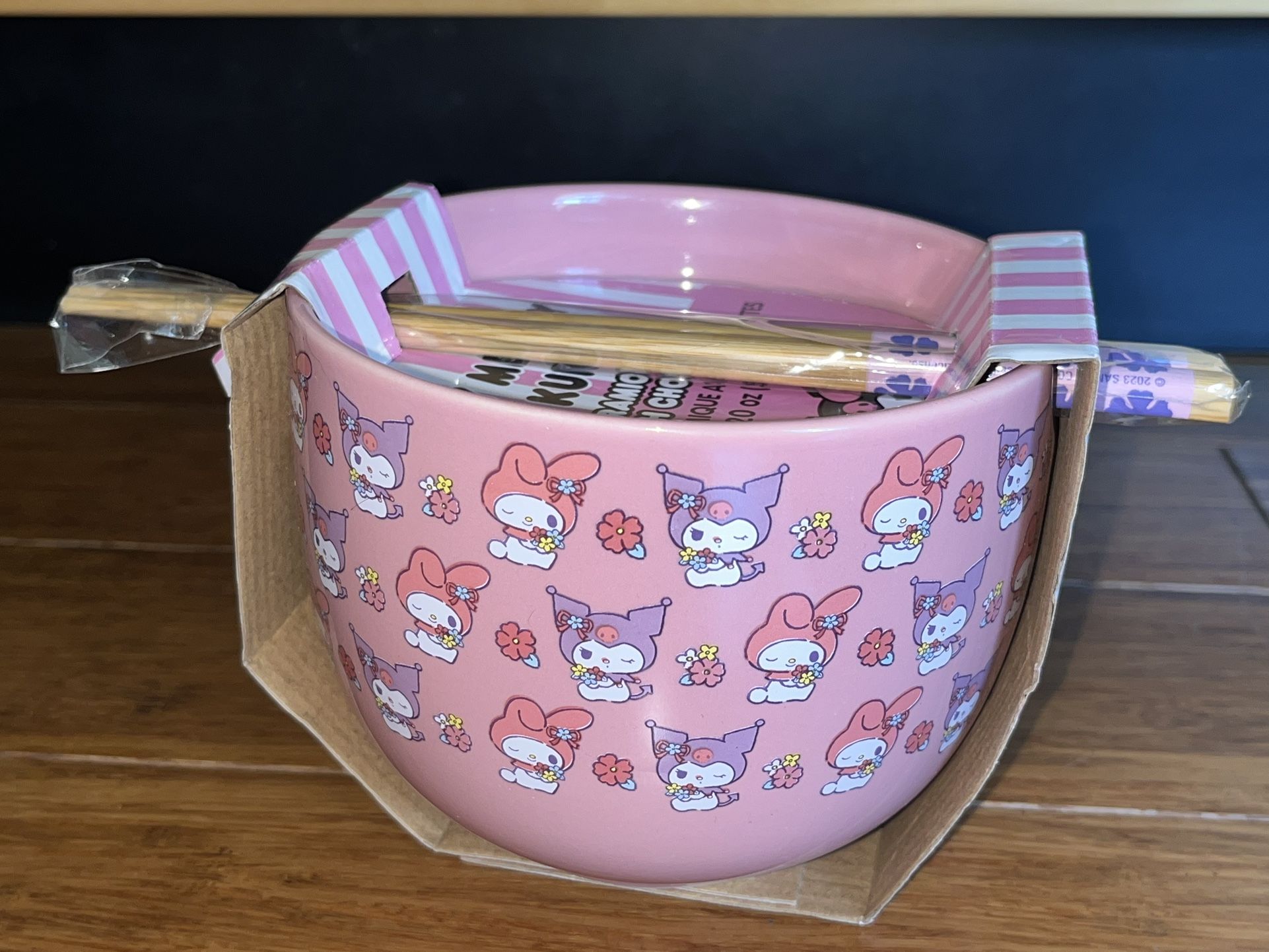 Sanrio My Melody & Kuromi Pink Ceramic Bowl With Chopsticks NWT NEW