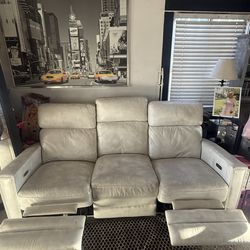 White leather motor couch recliner