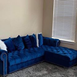Blue Velvet 2 Pc Sectional Sofa💥 Brand New 👍 $39 Down Payment 🫵