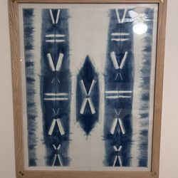 Anthropologie Textile Art Piece With Wood Frame