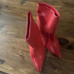 Never Worn! Red Ankle Boots with Clear Stiletto Heel - Size 6 - Fashion Nova