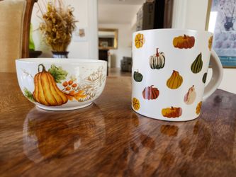 Autumn Pumpkin Ceramic Mug & Soup/Cereal Bowl Set (2 items)