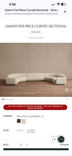 Arhaus Gianni 5-Piece Curved / U-Shape Sectional – Sarsina Fawn Bouclé (Handcrafted in Italy)